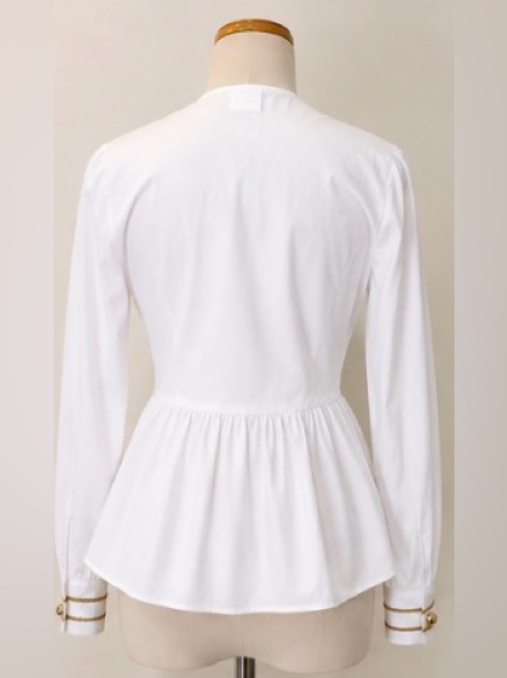 🆕 [Pinko] White Cotton Ruffle Peplum Gold Button Blouse IT 40 S Made in Italy - Picture 2 of 13